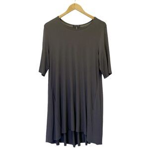 Eileen Fisher Jersey Stretch Knit Elbow Sleeve Swing Dress in Gravel Size Medium